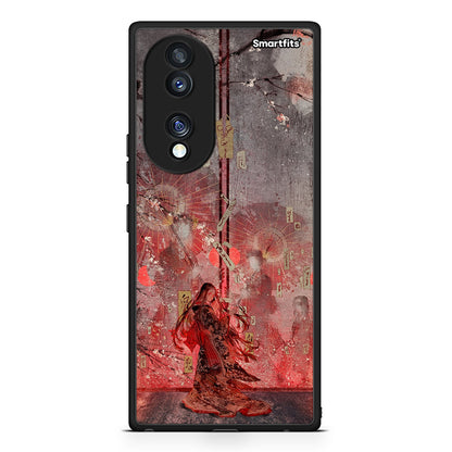 Θήκη Honor 70 5G Nezuko Kamado από τη Smartfits με σχέδιο στο πίσω μέρος και μαύρο περίβλημα | Honor 70 5G Nezuko Kamado Case with Colorful Back and Black Bezels