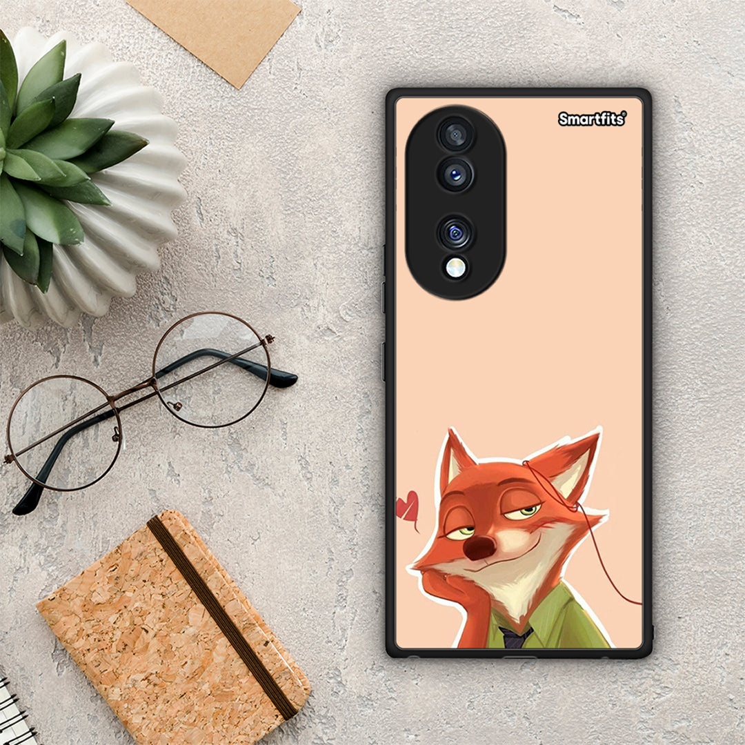 Θήκη Honor 70 5G Nick Wilde And Judy Hopps Love 1 από τη Smartfits με σχέδιο στο πίσω μέρος και μαύρο περίβλημα | Honor 70 5G Nick Wilde And Judy Hopps Love 1 Case with Colorful Back and Black Bezels