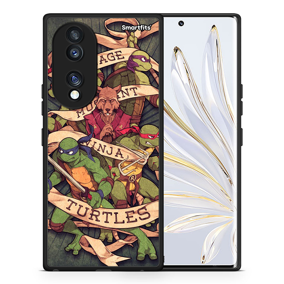 Θήκη Honor 70 5G Ninja Turtles από τη Smartfits με σχέδιο στο πίσω μέρος και μαύρο περίβλημα | Honor 70 5G Ninja Turtles Case with Colorful Back and Black Bezels