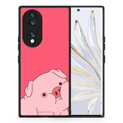 Θήκη Honor 70 5G Pig Love 1 από τη Smartfits με σχέδιο στο πίσω μέρος και μαύρο περίβλημα | Honor 70 5G Pig Love 1 Case with Colorful Back and Black Bezels