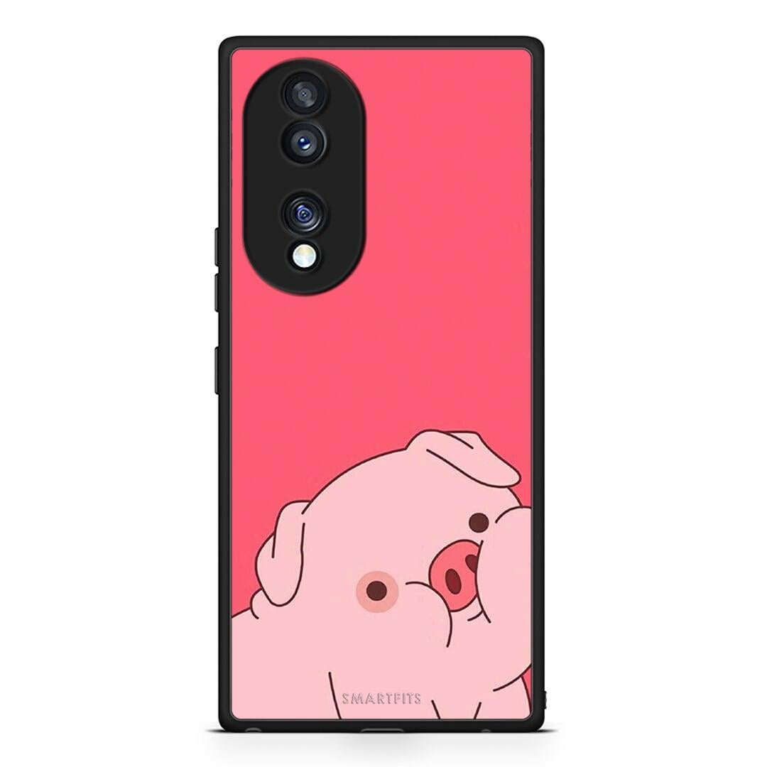 Θήκη Honor 70 5G Pig Love 1 από τη Smartfits με σχέδιο στο πίσω μέρος και μαύρο περίβλημα | Honor 70 5G Pig Love 1 Case with Colorful Back and Black Bezels