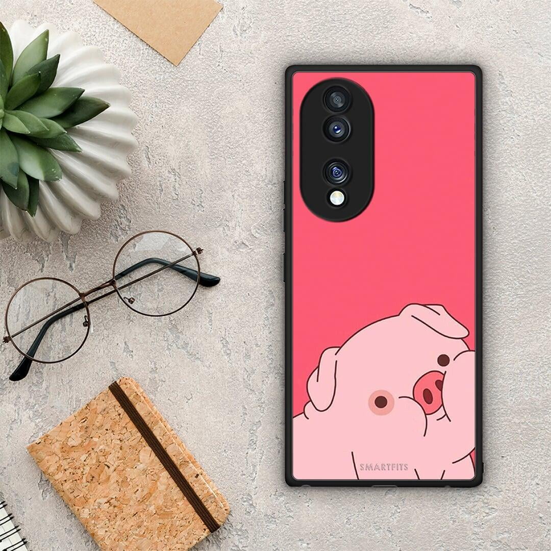 Θήκη Honor 70 5G Pig Love 1 από τη Smartfits με σχέδιο στο πίσω μέρος και μαύρο περίβλημα | Honor 70 5G Pig Love 1 Case with Colorful Back and Black Bezels