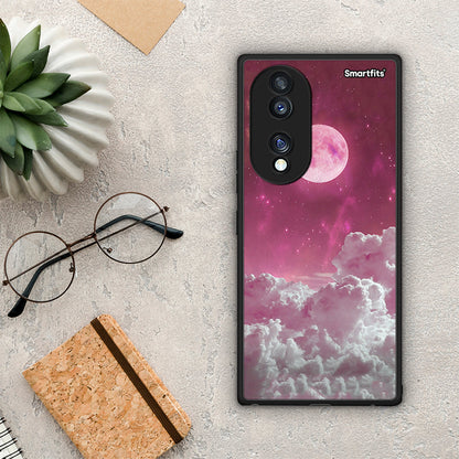 Θήκη Honor 70 5G Pink Moon από τη Smartfits με σχέδιο στο πίσω μέρος και μαύρο περίβλημα | Honor 70 5G Pink Moon Case with Colorful Back and Black Bezels
