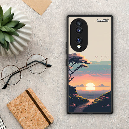 Θήκη Honor 70 5G Pixel Sunset από τη Smartfits με σχέδιο στο πίσω μέρος και μαύρο περίβλημα | Honor 70 5G Pixel Sunset Case with Colorful Back and Black Bezels