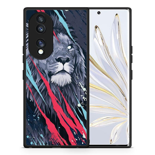 Θήκη Honor 70 5G PopArt Lion Designer από τη Smartfits με σχέδιο στο πίσω μέρος και μαύρο περίβλημα | Honor 70 5G PopArt Lion Designer Case with Colorful Back and Black Bezels
