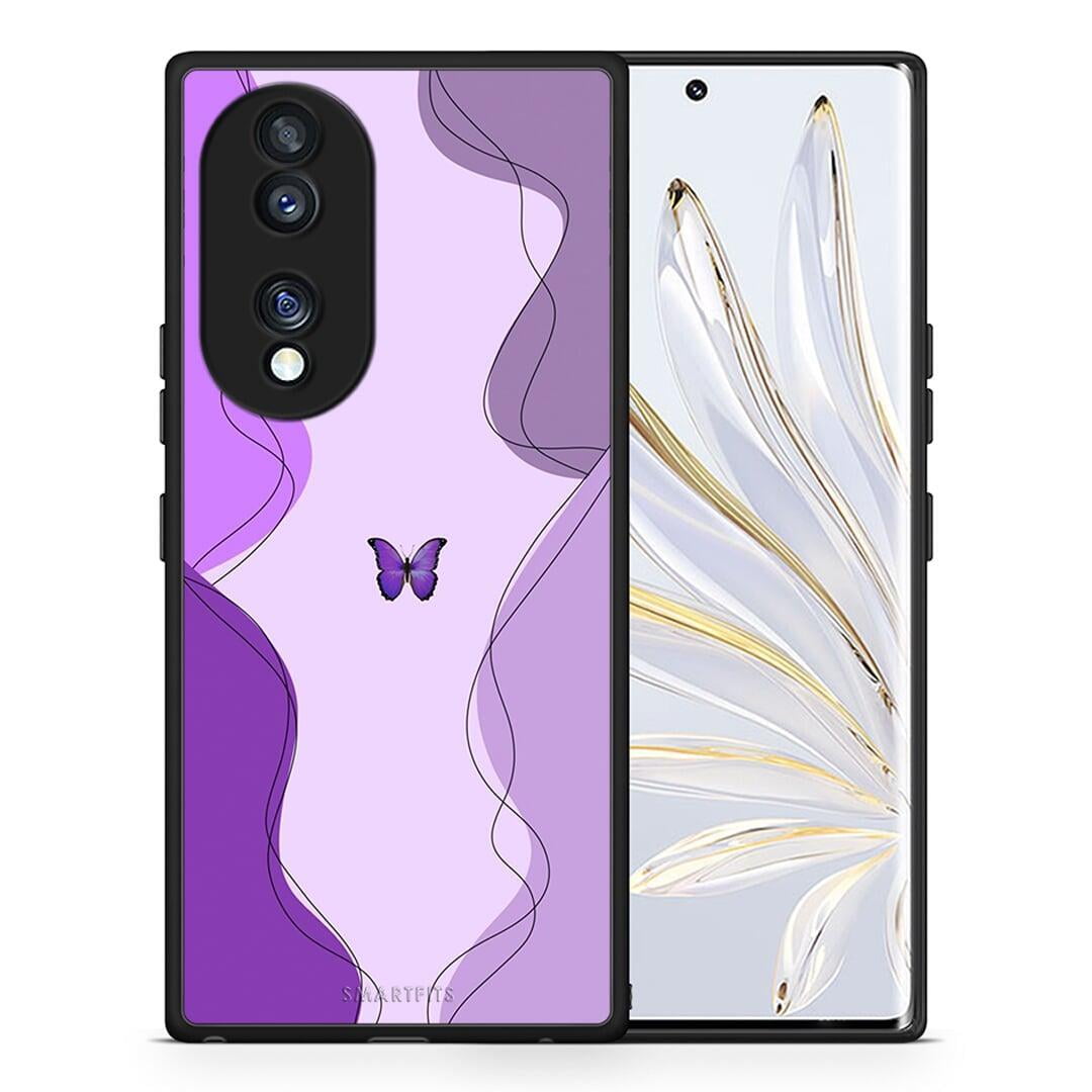 Θήκη Honor 70 5G Purple Mariposa από τη Smartfits με σχέδιο στο πίσω μέρος και μαύρο περίβλημα | Honor 70 5G Purple Mariposa Case with Colorful Back and Black Bezels