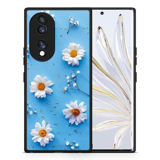 Θήκη Honor 70 5G Real Daisies από τη Smartfits με σχέδιο στο πίσω μέρος και μαύρο περίβλημα | Honor 70 5G Real Daisies Case with Colorful Back and Black Bezels