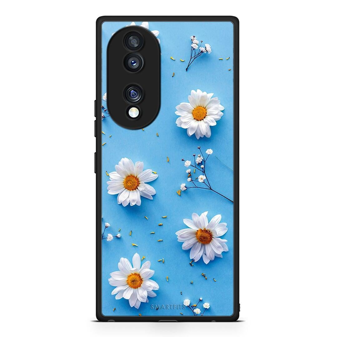 Θήκη Honor 70 5G Real Daisies από τη Smartfits με σχέδιο στο πίσω μέρος και μαύρο περίβλημα | Honor 70 5G Real Daisies Case with Colorful Back and Black Bezels