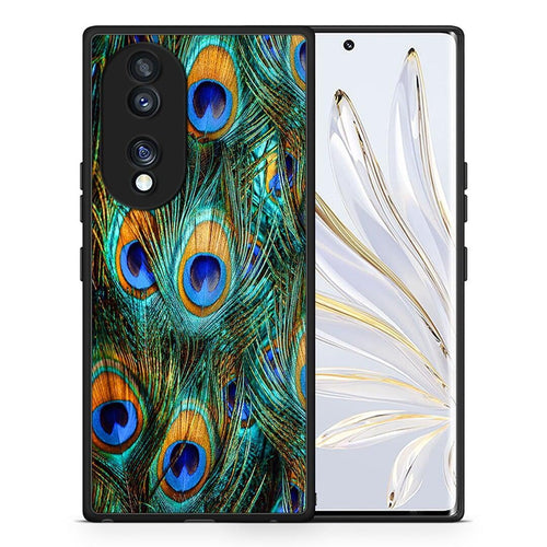 Θήκη Honor 70 5G Real Peacock Feathers από τη Smartfits με σχέδιο στο πίσω μέρος και μαύρο περίβλημα | Honor 70 5G Real Peacock Feathers Case with Colorful Back and Black Bezels