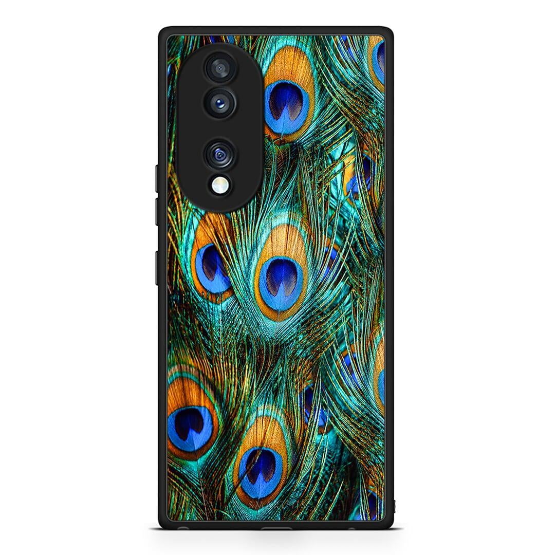 Θήκη Honor 70 5G Real Peacock Feathers από τη Smartfits με σχέδιο στο πίσω μέρος και μαύρο περίβλημα | Honor 70 5G Real Peacock Feathers Case with Colorful Back and Black Bezels