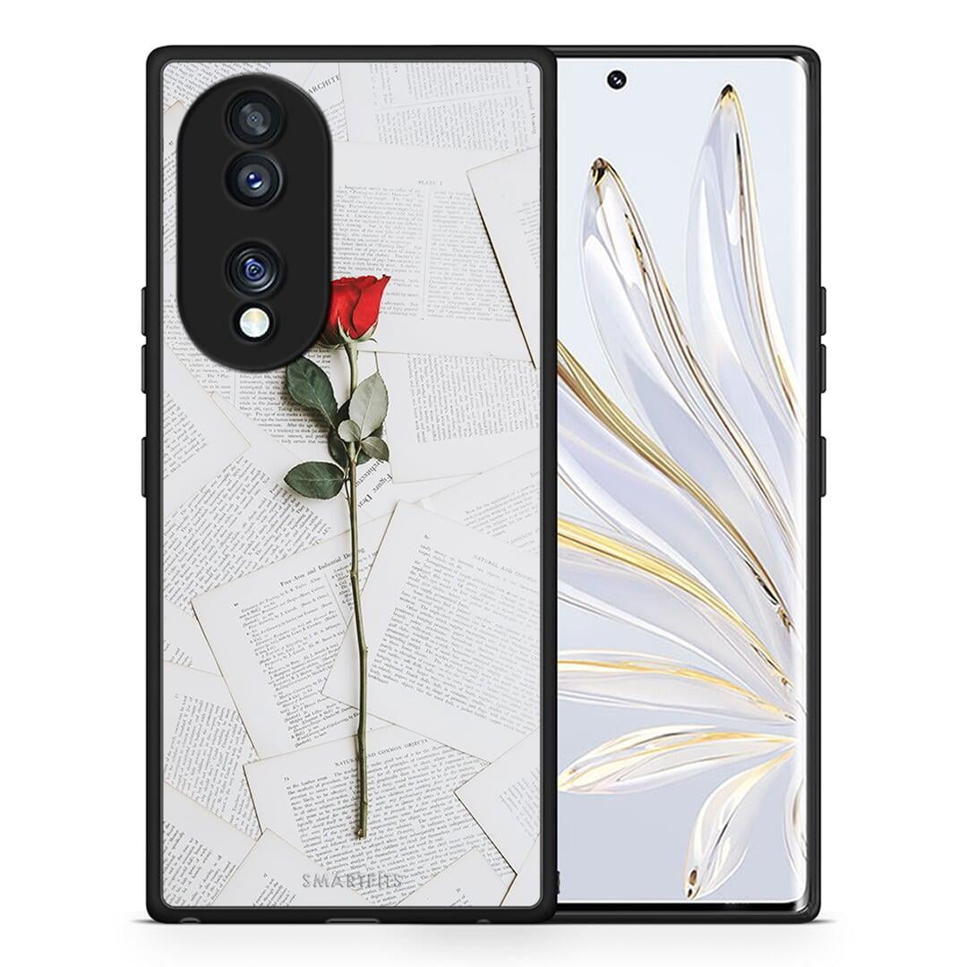 Θήκη Honor 70 5G Red Rose από τη Smartfits με σχέδιο στο πίσω μέρος και μαύρο περίβλημα | Honor 70 5G Red Rose Case with Colorful Back and Black Bezels