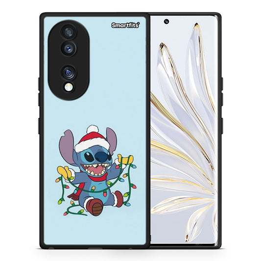 Θήκη Honor 70 5G Santa Stich από τη Smartfits με σχέδιο στο πίσω μέρος και μαύρο περίβλημα | Honor 70 5G Santa Stich Case with Colorful Back and Black Bezels