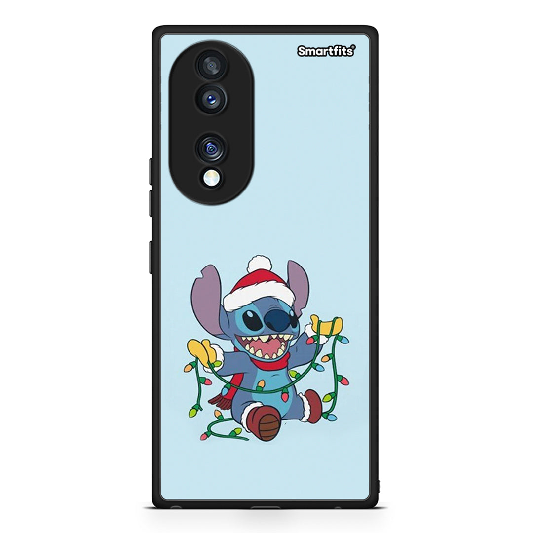 Θήκη Honor 70 5G Santa Stich από τη Smartfits με σχέδιο στο πίσω μέρος και μαύρο περίβλημα | Honor 70 5G Santa Stich Case with Colorful Back and Black Bezels