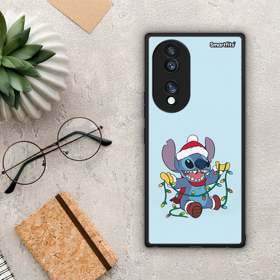 Θήκη Honor 70 5G Santa Stich από τη Smartfits με σχέδιο στο πίσω μέρος και μαύρο περίβλημα | Honor 70 5G Santa Stich Case with Colorful Back and Black Bezels