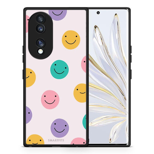 Θήκη Honor 70 5G Smiley Faces από τη Smartfits με σχέδιο στο πίσω μέρος και μαύρο περίβλημα | Honor 70 5G Smiley Faces Case with Colorful Back and Black Bezels