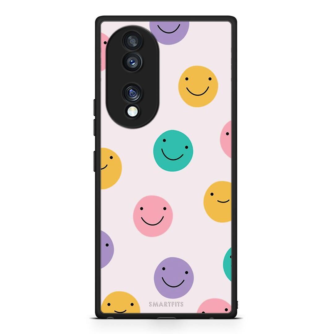 Θήκη Honor 70 5G Smiley Faces από τη Smartfits με σχέδιο στο πίσω μέρος και μαύρο περίβλημα | Honor 70 5G Smiley Faces Case with Colorful Back and Black Bezels