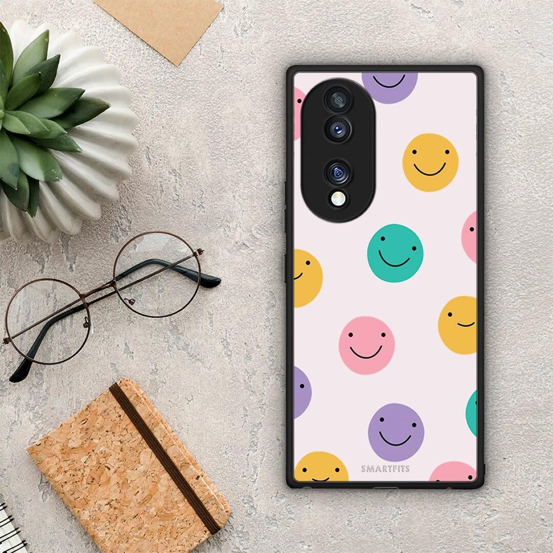 Θήκη Honor 70 5G Smiley Faces από τη Smartfits με σχέδιο στο πίσω μέρος και μαύρο περίβλημα | Honor 70 5G Smiley Faces Case with Colorful Back and Black Bezels
