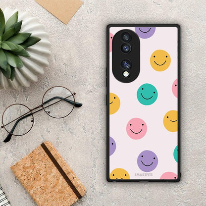 Θήκη Honor 70 5G Smiley Faces από τη Smartfits με σχέδιο στο πίσω μέρος και μαύρο περίβλημα | Honor 70 5G Smiley Faces Case with Colorful Back and Black Bezels