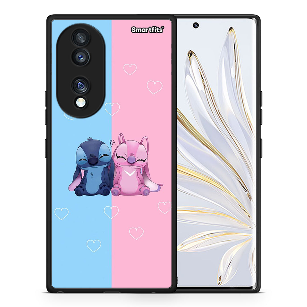 Θήκη Honor 70 5G Stitch And Angel από τη Smartfits με σχέδιο στο πίσω μέρος και μαύρο περίβλημα | Honor 70 5G Stitch And Angel Case with Colorful Back and Black Bezels