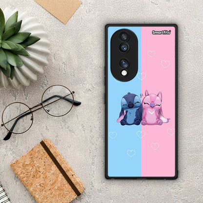 Θήκη Honor 70 5G Stitch And Angel από τη Smartfits με σχέδιο στο πίσω μέρος και μαύρο περίβλημα | Honor 70 5G Stitch And Angel Case with Colorful Back and Black Bezels