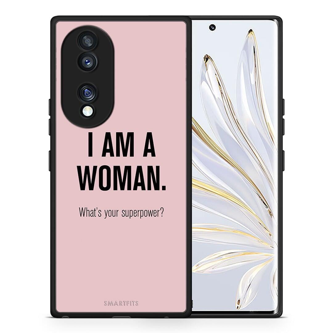 Θήκη Honor 70 5G Superpower Woman από τη Smartfits με σχέδιο στο πίσω μέρος και μαύρο περίβλημα | Honor 70 5G Superpower Woman Case with Colorful Back and Black Bezels