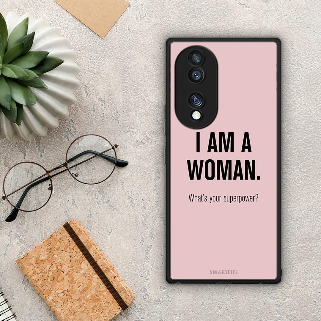 Θήκη Honor 70 5G Superpower Woman από τη Smartfits με σχέδιο στο πίσω μέρος και μαύρο περίβλημα | Honor 70 5G Superpower Woman Case with Colorful Back and Black Bezels