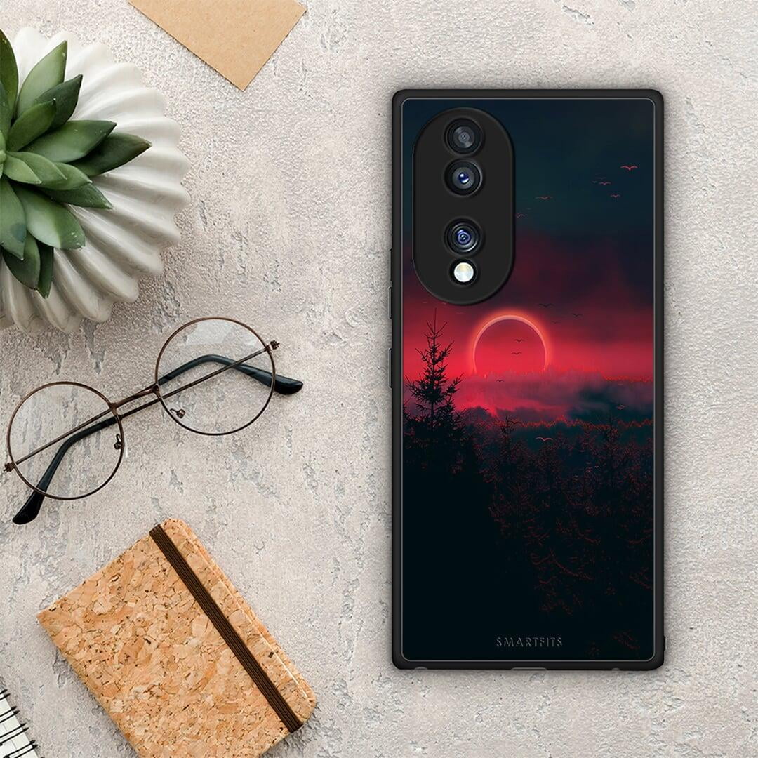 Θήκη Honor 70 5G Tropic Sunset από τη Smartfits με σχέδιο στο πίσω μέρος και μαύρο περίβλημα | Honor 70 5G Tropic Sunset Case with Colorful Back and Black Bezels