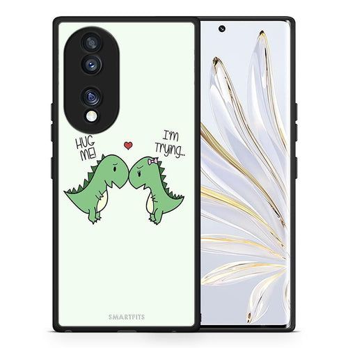 Θήκη Honor 70 5G Valentine Rex από τη Smartfits με σχέδιο στο πίσω μέρος και μαύρο περίβλημα | Honor 70 5G Valentine Rex Case with Colorful Back and Black Bezels