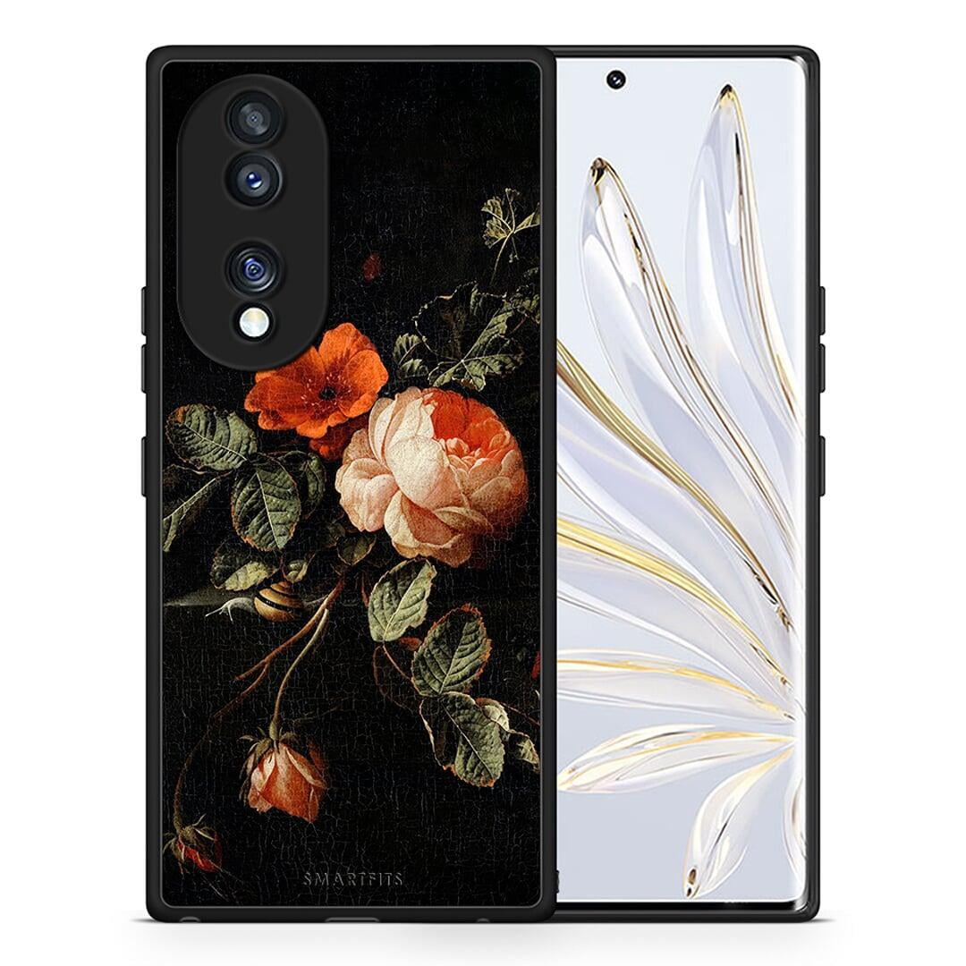 Θήκη Honor 70 5G Vintage Roses από τη Smartfits με σχέδιο στο πίσω μέρος και μαύρο περίβλημα | Honor 70 5G Vintage Roses Case with Colorful Back and Black Bezels