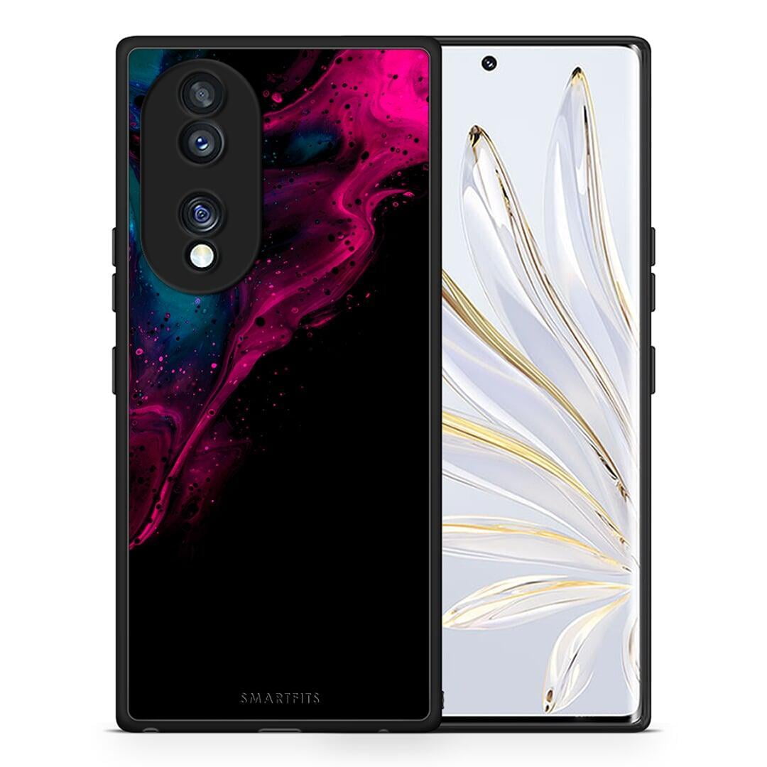 Θήκη Honor 70 5G Watercolor Pink Black από τη Smartfits με σχέδιο στο πίσω μέρος και μαύρο περίβλημα | Honor 70 5G Watercolor Pink Black Case with Colorful Back and Black Bezels