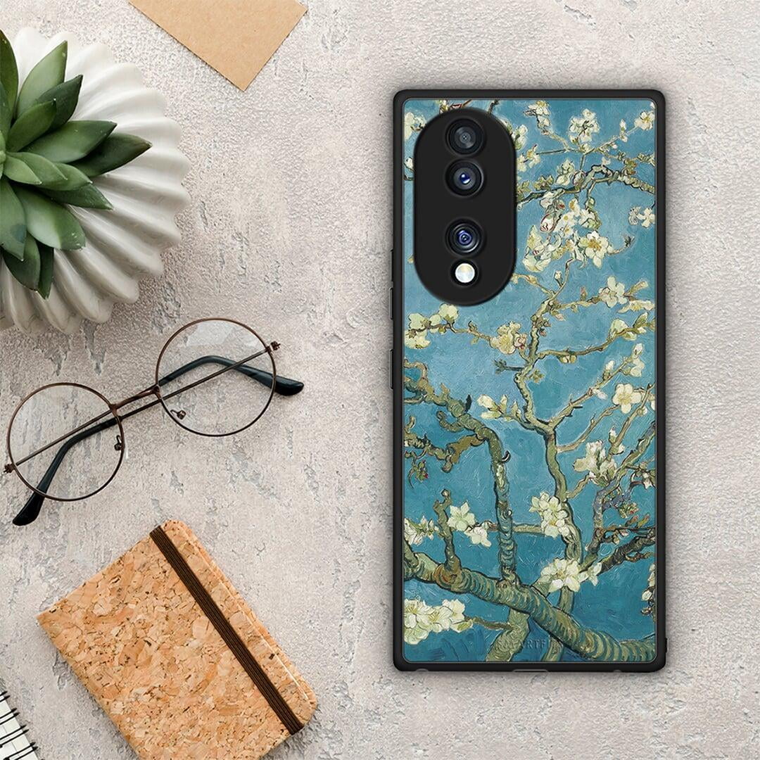 Θήκη Honor 70 5G White Blossoms από τη Smartfits με σχέδιο στο πίσω μέρος και μαύρο περίβλημα | Honor 70 5G White Blossoms Case with Colorful Back and Black Bezels