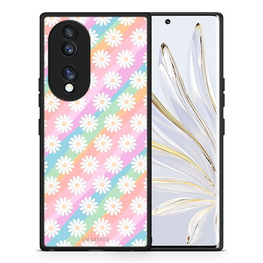 Θήκη Honor 70 5G White Daisies από τη Smartfits με σχέδιο στο πίσω μέρος και μαύρο περίβλημα | Honor 70 5G White Daisies Case with Colorful Back and Black Bezels