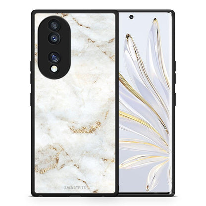Θήκη Honor 70 5G White Gold Marble από τη Smartfits με σχέδιο στο πίσω μέρος και μαύρο περίβλημα | Honor 70 5G White Gold Marble Case with Colorful Back and Black Bezels