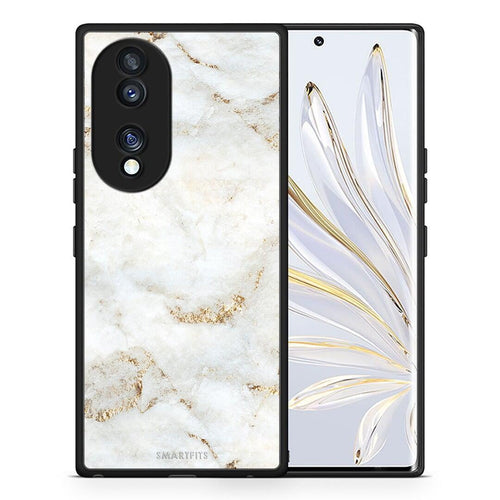 Θήκη Honor 70 5G White Gold Marble από τη Smartfits με σχέδιο στο πίσω μέρος και μαύρο περίβλημα | Honor 70 5G White Gold Marble Case with Colorful Back and Black Bezels