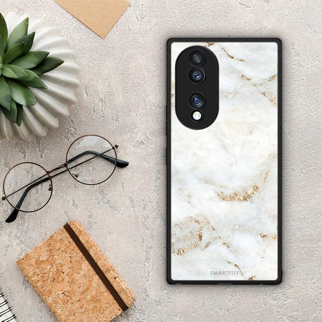 Θήκη Honor 70 5G White Gold Marble από τη Smartfits με σχέδιο στο πίσω μέρος και μαύρο περίβλημα | Honor 70 5G White Gold Marble Case with Colorful Back and Black Bezels