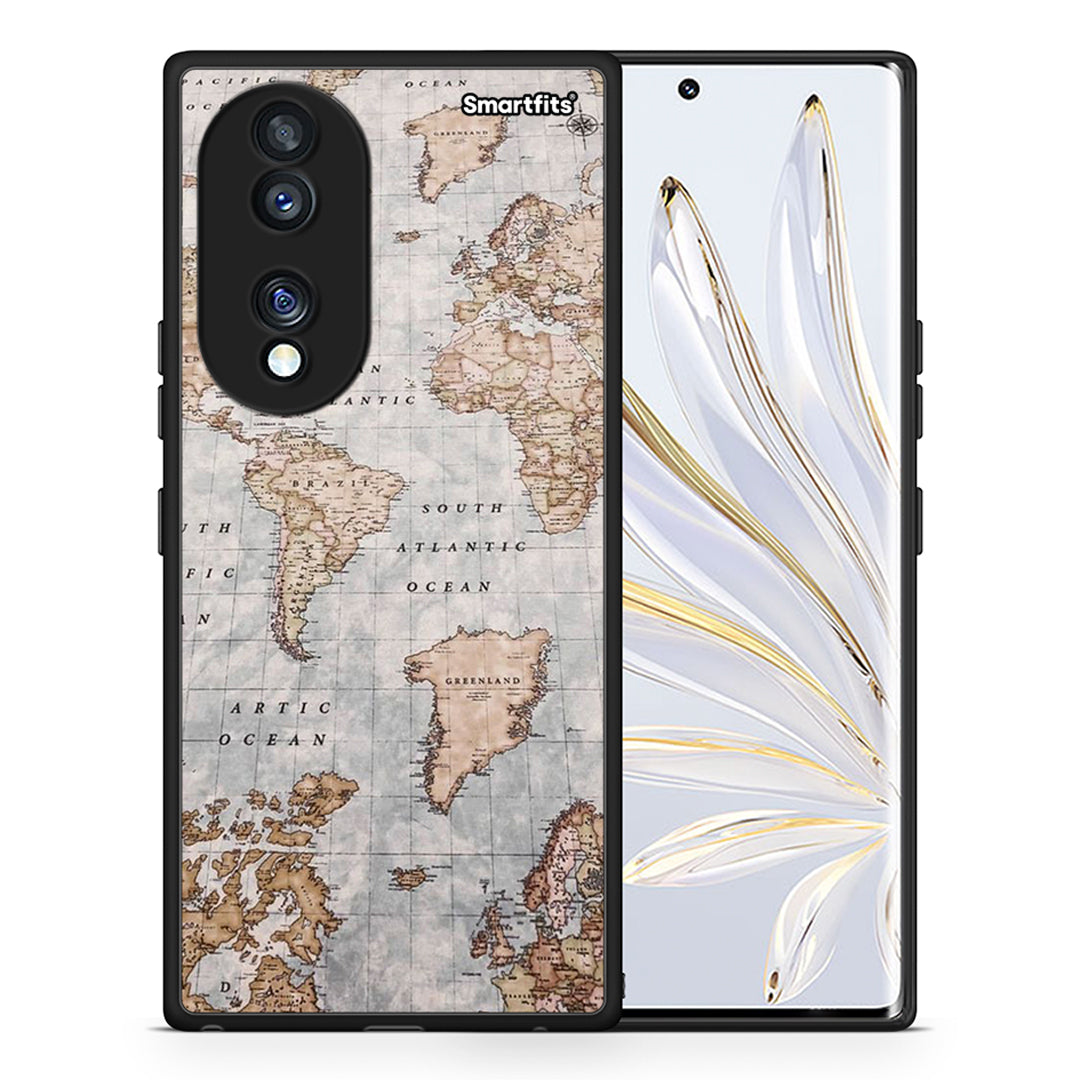 Θήκη Honor 70 5G World Map από τη Smartfits με σχέδιο στο πίσω μέρος και μαύρο περίβλημα | Honor 70 5G World Map Case with Colorful Back and Black Bezels