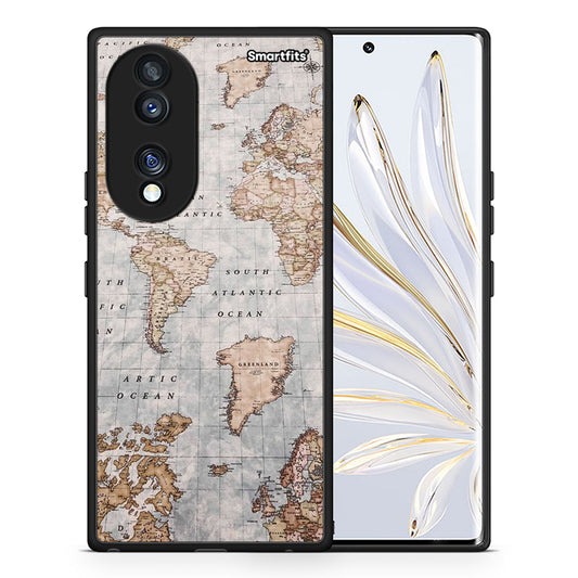 Θήκη Honor 70 5G World Map από τη Smartfits με σχέδιο στο πίσω μέρος και μαύρο περίβλημα | Honor 70 5G World Map Case with Colorful Back and Black Bezels