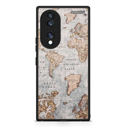 Θήκη Honor 70 5G World Map από τη Smartfits με σχέδιο στο πίσω μέρος και μαύρο περίβλημα | Honor 70 5G World Map Case with Colorful Back and Black Bezels