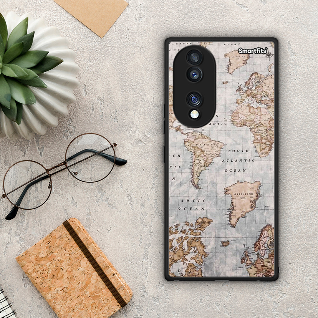 Θήκη Honor 70 5G World Map από τη Smartfits με σχέδιο στο πίσω μέρος και μαύρο περίβλημα | Honor 70 5G World Map Case with Colorful Back and Black Bezels