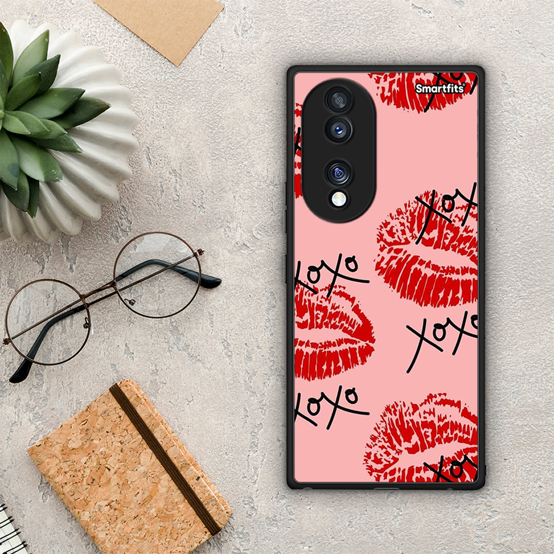 Θήκη Honor 70 5G XOXO Lips από τη Smartfits με σχέδιο στο πίσω μέρος και μαύρο περίβλημα | Honor 70 5G XOXO Lips Case with Colorful Back and Black Bezels