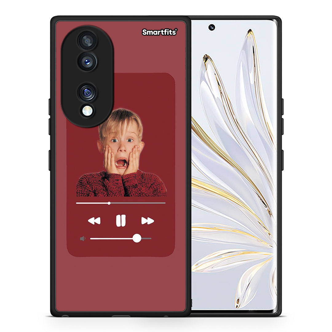 Θήκη Honor 70 5G Xmas Alone Music από τη Smartfits με σχέδιο στο πίσω μέρος και μαύρο περίβλημα | Honor 70 5G Xmas Alone Music Case with Colorful Back and Black Bezels