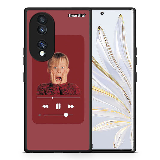Θήκη Honor 70 5G Xmas Alone Music από τη Smartfits με σχέδιο στο πίσω μέρος και μαύρο περίβλημα | Honor 70 5G Xmas Alone Music Case with Colorful Back and Black Bezels