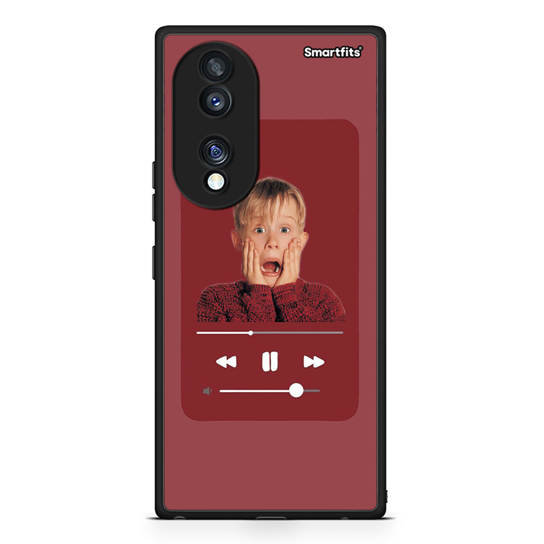 Θήκη Honor 70 5G Xmas Alone Music από τη Smartfits με σχέδιο στο πίσω μέρος και μαύρο περίβλημα | Honor 70 5G Xmas Alone Music Case with Colorful Back and Black Bezels