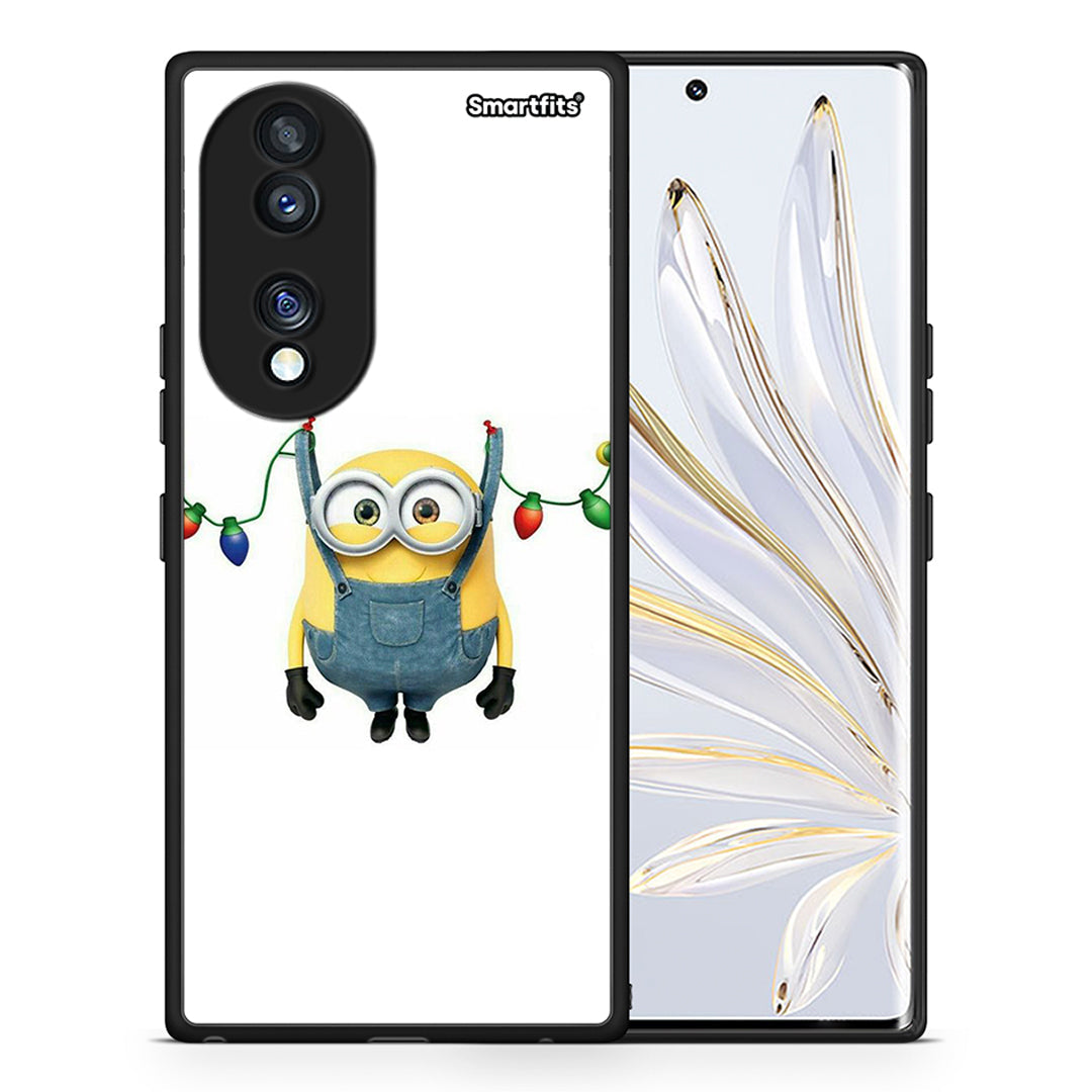 Θήκη Honor 70 5G Xmas Minion Lights από τη Smartfits με σχέδιο στο πίσω μέρος και μαύρο περίβλημα | Honor 70 5G Xmas Minion Lights Case with Colorful Back and Black Bezels