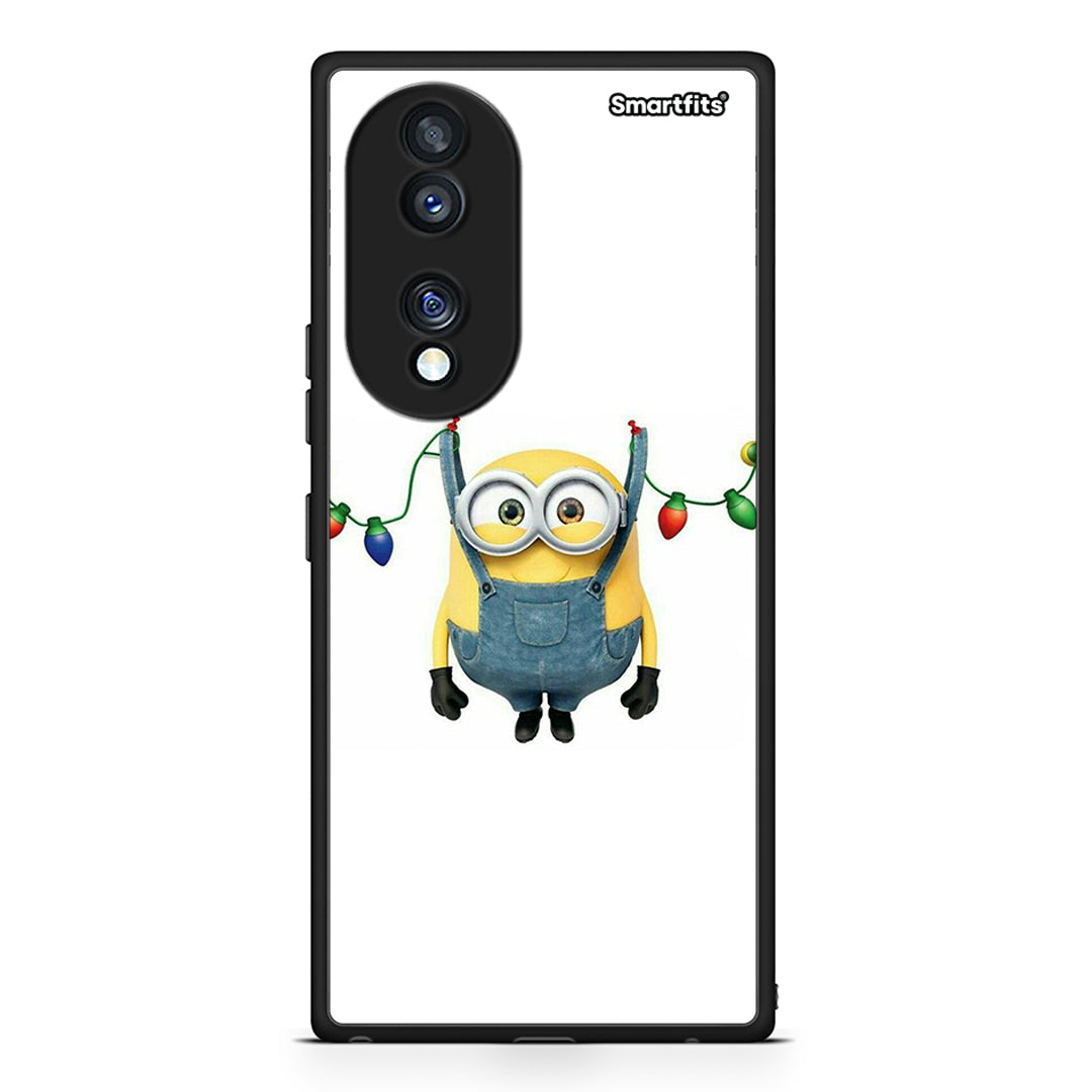 Θήκη Honor 70 5G Xmas Minion Lights από τη Smartfits με σχέδιο στο πίσω μέρος και μαύρο περίβλημα | Honor 70 5G Xmas Minion Lights Case with Colorful Back and Black Bezels