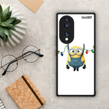 Θήκη Honor 70 5G Xmas Minion Lights από τη Smartfits με σχέδιο στο πίσω μέρος και μαύρο περίβλημα | Honor 70 5G Xmas Minion Lights Case with Colorful Back and Black Bezels