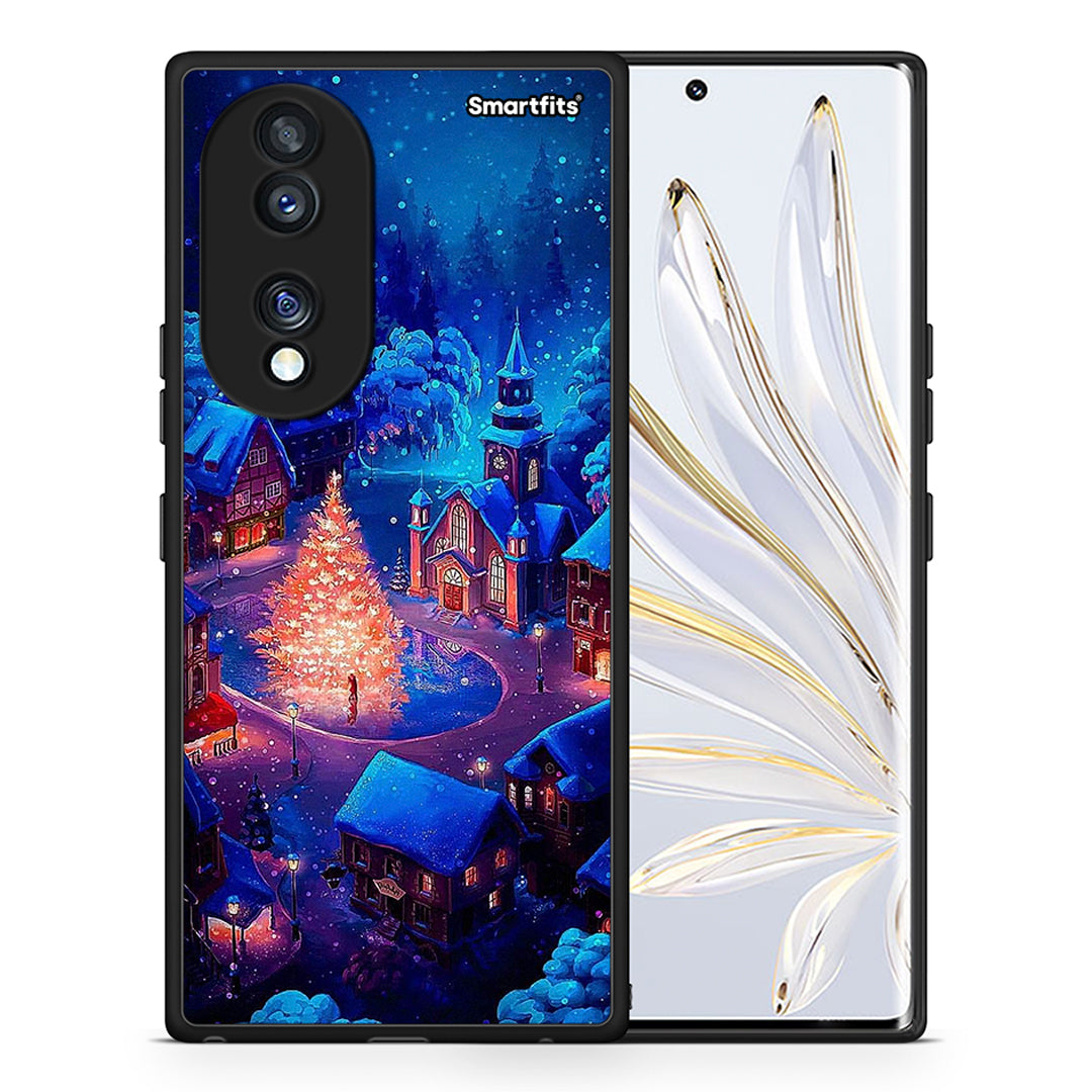 Θήκη Honor 70 5G Xmas Village από τη Smartfits με σχέδιο στο πίσω μέρος και μαύρο περίβλημα | Honor 70 5G Xmas Village Case with Colorful Back and Black Bezels