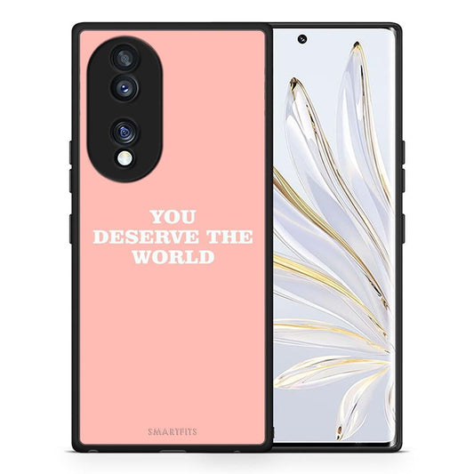 Θήκη Honor 70 5G You Deserve The World από τη Smartfits με σχέδιο στο πίσω μέρος και μαύρο περίβλημα | Honor 70 5G You Deserve The World Case with Colorful Back and Black Bezels