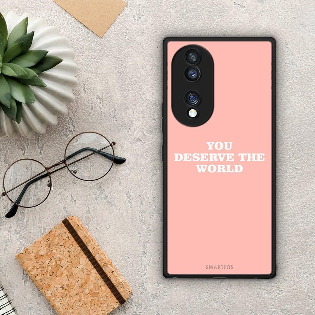 Θήκη Honor 70 5G You Deserve The World από τη Smartfits με σχέδιο στο πίσω μέρος και μαύρο περίβλημα | Honor 70 5G You Deserve The World Case with Colorful Back and Black Bezels