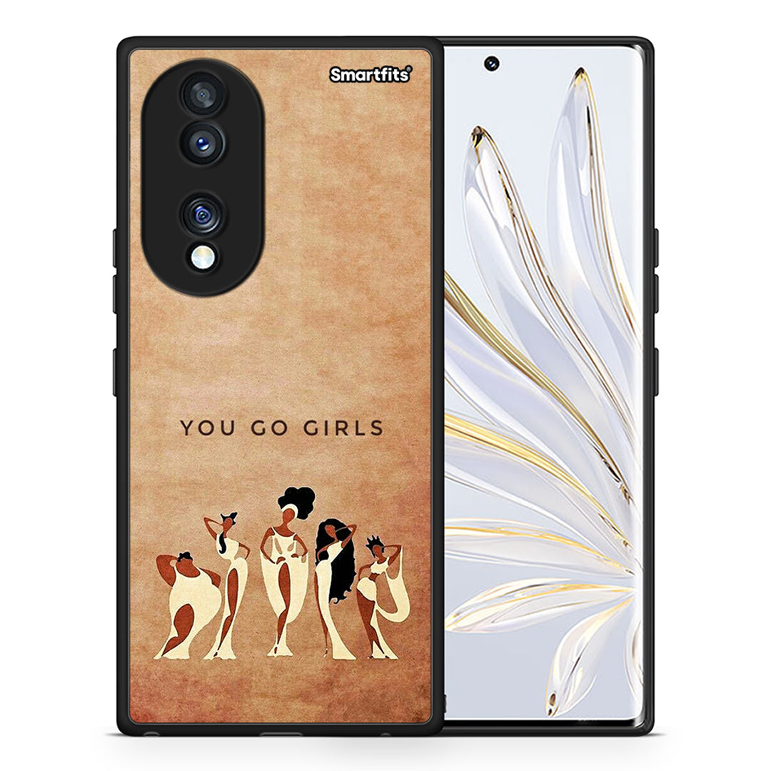 Θήκη Honor 70 5G You Go Girl από τη Smartfits με σχέδιο στο πίσω μέρος και μαύρο περίβλημα | Honor 70 5G You Go Girl Case with Colorful Back and Black Bezels